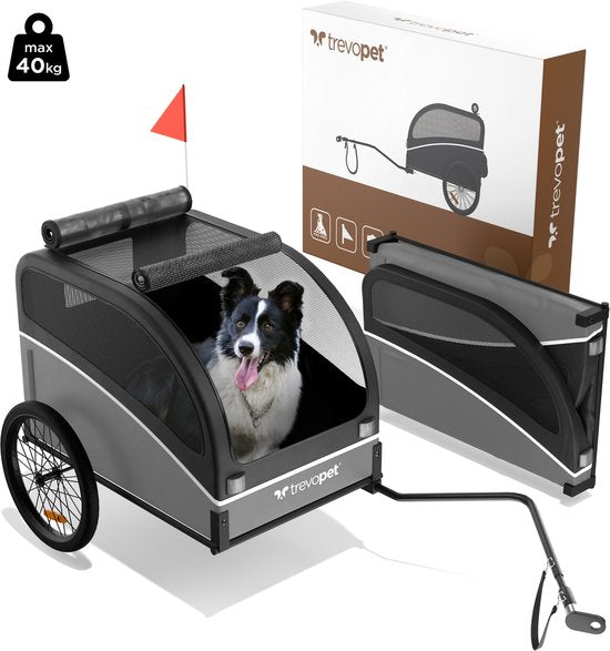 Trevopet® Hundefahrradanhänger - Faltbarer Fahrradanhänger Hund - Hundeanhänger - Geeignet für E-Bikes - Bis zu 40 kg - Für mittlere & große Hunde - Schwarz