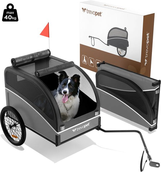 Trevopet® Hundefahrradanhänger - Faltbarer Fahrradanhänger Hund - Hundeanhänger - Geeignet für E-Bikes - Bis zu 40 kg - Für mittlere & große Hunde - Schwarz