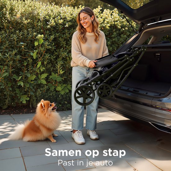 TrevoPet® Zusammenklappbarer Hundekinderwagen - für kleine und mittelgroße Hunde bis zu 15 kg - Kinderwagen mit Becherhalter und großem Ablagekorb - Schwarz
