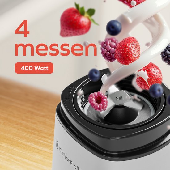 KitchenBrothers Mini Blender - Mixer zum Mitnehmen - Smoothie Maker - 2 To-Go Becher 600 ml - Edelstahl