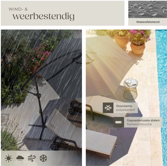 tectake® Schwebeschirm mit Sockel – 3 x 3 m – Gartenschirm – Schwenkbar – Wasserabweisendes Polyester mit UV-Schutz – Inklusive Schutzhülle – Grau