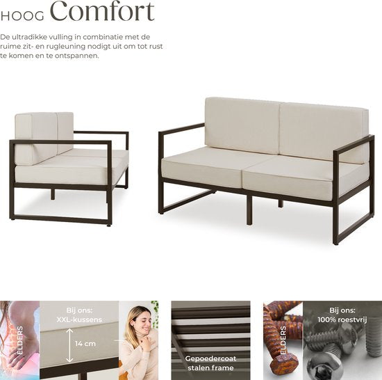 tectake® - Garten-Lounge-Sofa Comosa - Platz für 2 Personen - Gartenbank - 2-Sitzer Lounge-Sofa - Wasserabweisende und ultradicke Sitz- und Rückenkissen - Belastbarkeit 125kg pro Sitz - Braun/Beige