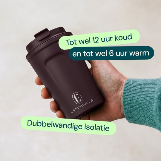 Castagnola Thermosbecher - Kaffeebecher To Go - Reisebecher für Kaffee und Tee - Teebecher - 380 ML - Edelstahl - Dunkelbraun