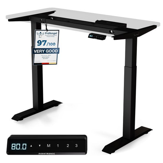 Desktronic HomeOne Sitz-Steh-Schreibtisch, elektrisch höhenverstellbar, Gestell schwarz, 120 x 60–160 x 80 cm, Tischplatte