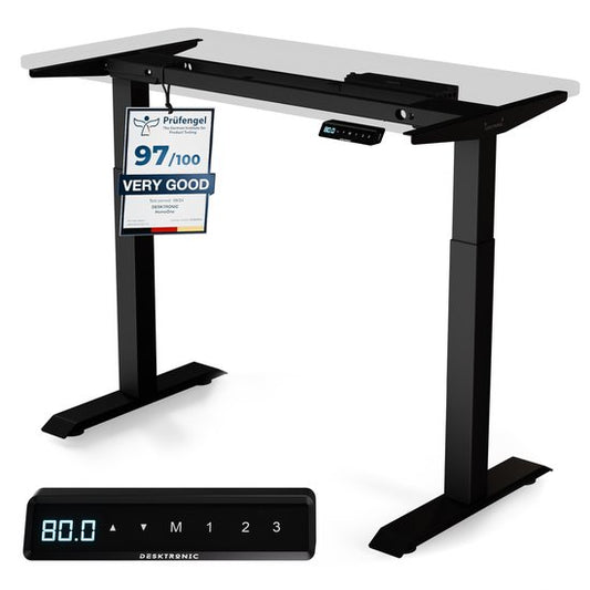 Desktronic HomeOne Sitz-Steh-Schreibtisch, elektrisch höhenverstellbar, Gestell schwarz, 120 x 60–160 x 80 cm, Tischplatte