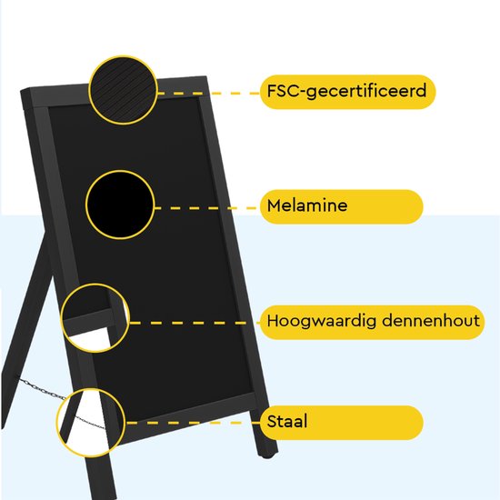 BRASQ Kreidetafel Schwarz - 55x 85 CM - Kreidetafel - Werbeschild - Bürgersteigschild - Einseitig - für Innen und Außen - Gastgewerbe