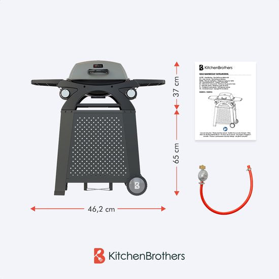 KitchenBrothers Gas BBQ - Steh- und Tischgrill - Tischgrill - Antihaft - 37x48 cm Grillfläche - Schwarz