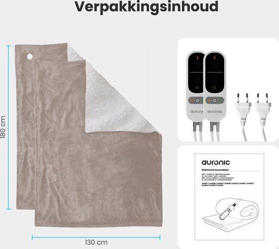 Auronic Electric Blanket - Duo Pack - Wärmedecke - Sherpa Fleece - 9 Wärmestufen - 180x130 - 1 Person - Taupe