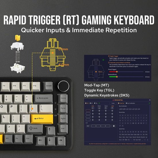 Ajazz AK820 MAX HE - 75% Wired RGB Gaming Keyboard - Hall-Effekt Rapid Trigger Mechanische Tastaturen - Dichtung - Hot Swap - 8K Hz Polling Rate - QWERTY Tastaturen - 82 Tasten - Mondgelb