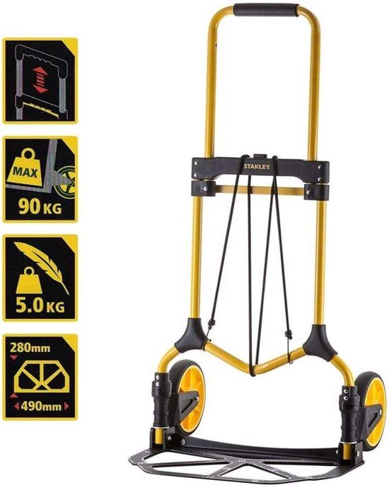 Stanley Faltbarer Trolley FT582 - Tragfähigkeit bis zu 90KG - Transportwagen - 50 x 45 x 98 CM - Leichtes Aluminium - Schwarz/Gelb