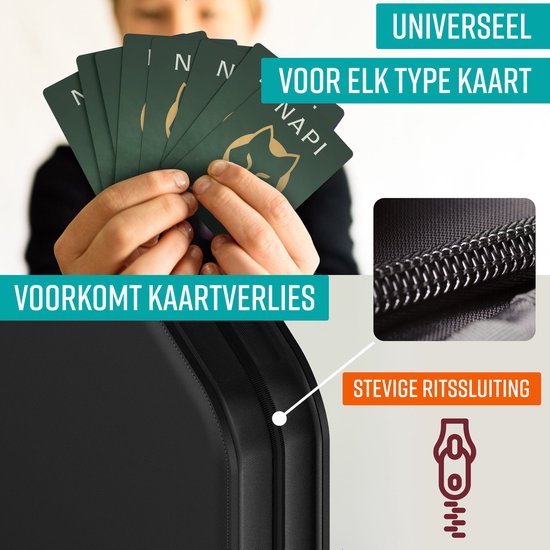 NAPI Collection Folder für 900 Karten - Binder für Karten - 9 Fächer - Kunstleder - Premium-Kartenbinder mit Reißverschluss - 50 Seiten - A4-Format - Schwarz