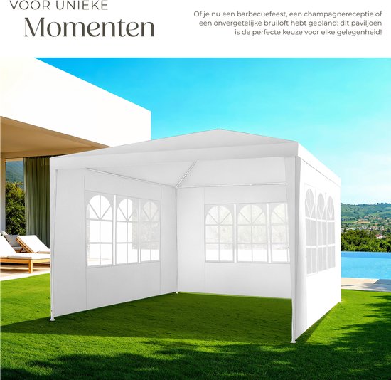 tectake - Pavillon - mit verstärktem Rahmen - Partyzelt 3x3 m - wasserdichte Plane - abnehmbare Seitenteile - wetterfester Gartenpavillon - inklusive Spannleinen und Heringe - weiß - Pop-up-Faltzelt