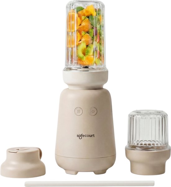 Safecourt Kitchen PureBlend - 1000W Smoothie Maker - BPA frei - inklusive Trinkdeckel und Strohhalm - Premium Tritan Mixbecher - Beige