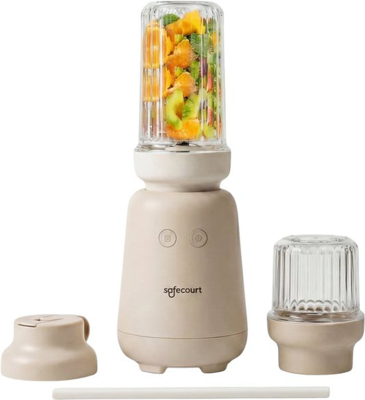 Safecourt Kitchen PureBlend - 1000W Smoothie Maker - BPA frei - inklusive Trinkdeckel und Strohhalm - Premium Tritan Mixbecher - Beige