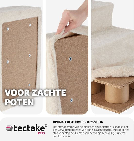tectake Hundetreppe oder Katzentreppe, Haustiertreppe, Einstiegshilfe mit waschbarem Bezug, extra flache Stufen, Haustiertreppe für Sofa, Bett oder Auto (beige, 37 x 45 x 34,5 cm, 3)