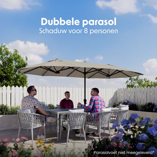 LifeGoods Doppelter Sonnenschirm - Garten - 220x400cm - bis zu 8 Personen - Wasserdicht - UPF50+ - Taupe