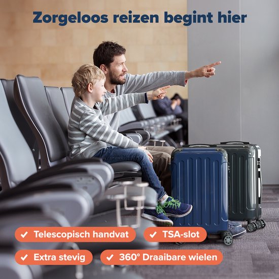 TRVLMORE Handgepäck Koffer - 45L - TSA Zahlenschloss - Leichtgewicht - erweiterbar - Trolley - 54x36x22cm - Dunkelblau