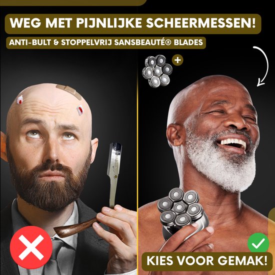 6-in-1 Herrenrasierer + Extra-Scherkopf - Trimmer - Sansbeauté® SkullSharp PRO Magnetic - Schädelrasierer - Nass & Trocken - Gesichts- und Kopfrasierer - Kopfrasur - USB-Aufladung - Aufsätze