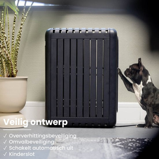 QLT Elektroheizung mit App-Steuerung, Thermostat und Timer - Konvektorheizung - Ölfreier Heizkörper mit Rädern und Wandoption - Bis zu 20m² - Schwarz