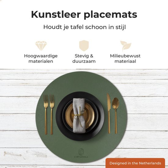 Castagnola Tischsets in Lederoptik - Runde Tischsets - Rutschfestes Kunstleder-Tischset - Wasserabweisende Untersetzer - Untersetzer - 6 Stück - Durchmesser 38 cm - Grün