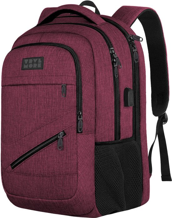 TRVLMORE Rucksack mit Lifetime - Rucksack mit 17 Zoll Laptopfach - Schultasche - spritzwassergeschützt - Männer und Frauen - Jungen und Mädchen - 36L - Burgunderrot