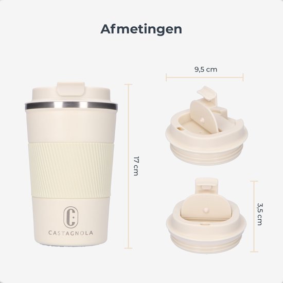 Castagnola Thermosbecher - Kaffeebecher To Go - Reisebecher für Kaffee und Tee - Teebecher - 380 ML - Edelstahl - Offwhite