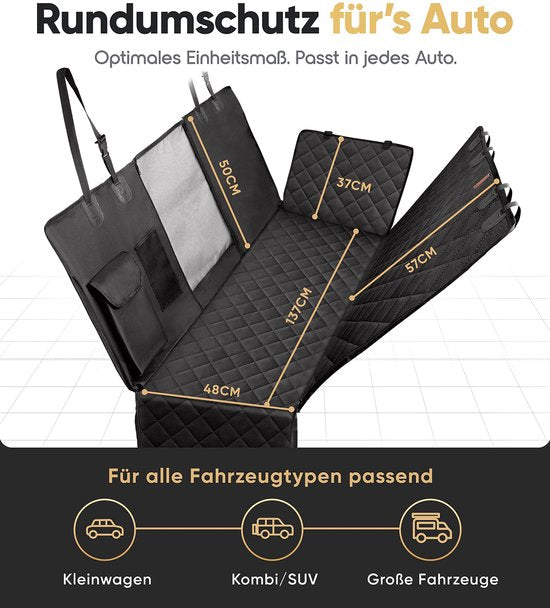 HELDENWERK Autoschondecke - Für Hunde - Rücksitzbank - Wasserdicht und kratzfest - Inklusive Seitenschutz und Sichtfenster - Schwarz