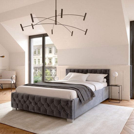 Juskys - Polsterbett Nizza - 120 x 200 cm - LED-Beleuchtung & Bettschublade - Grau