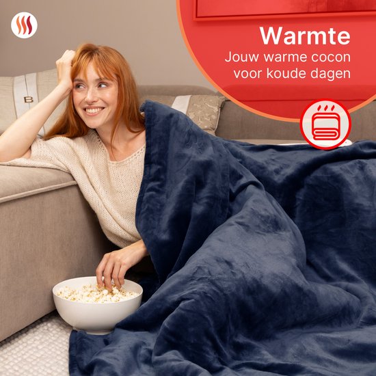 Seranova Electric Blanket XXL - 180x160 cm - 2 Personen Decke - Wärmedecke - Doppelseitig - Fleece Sherpa - Blau