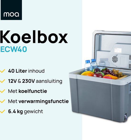 MOA Coolbox Electric 12v 230 volt - Coolbox 40L - Kühlbox - Campingkühlschrank - Auto und Camping - Grau