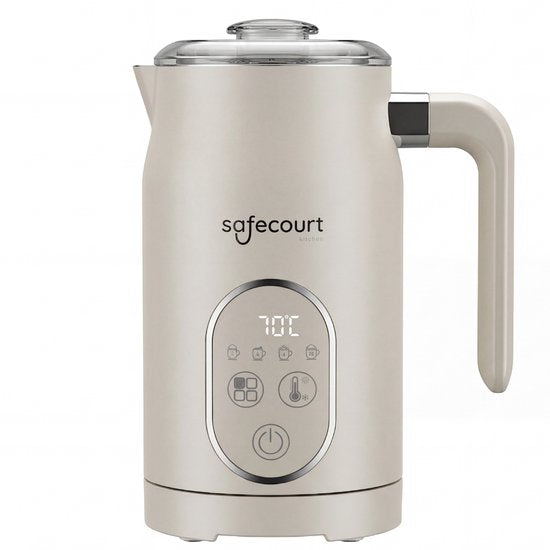 Safecourt kitchen Elektrischer Milchaufschäumer - 100% PFAS-frei - Display & Temperaturkontrolle - 4-in-1 - 350ml - Beige