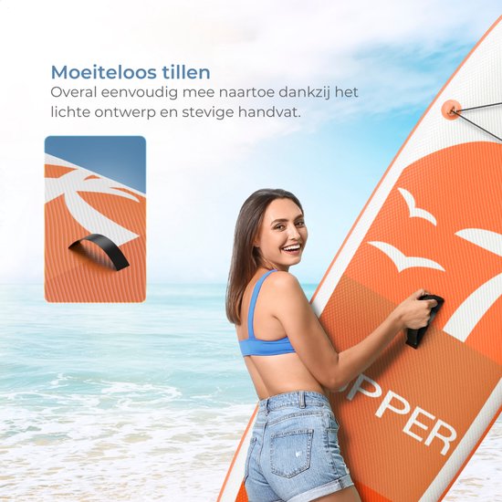 Supper Sup Board XL - Max. 220KG - Aufblasbar - Paddle Board - Wasserdichte Handytasche - Pumpe - Flosse - Leash - Tragetasche - 335 x 81 cm - Orange