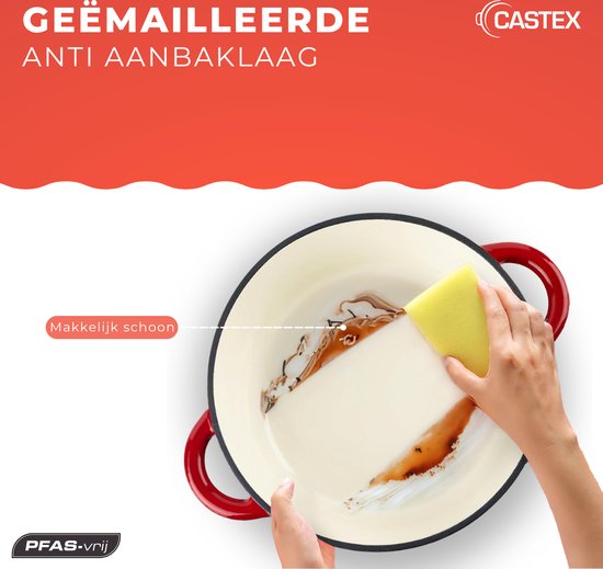 Castex Elegance Royal Gusseisen-Kasserolle mit Deckel 28 cm - Induktionspfanne - Gusseisen-Kasserollen - Rot