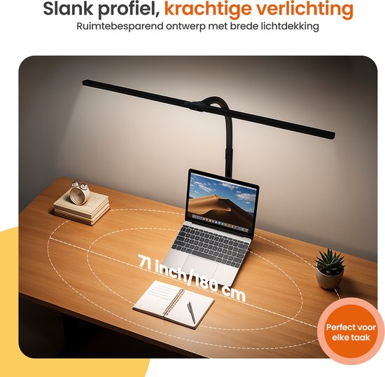 Goliving Schreibtischlampe mit Klemmhalterung XL - 78 CM - LED dimmbar mit Fernbedienung - Klemmhalterung - Tischlampe - Leselampe - Flexibel - LED Lampe - Touch Control - Softclose - Schwarz