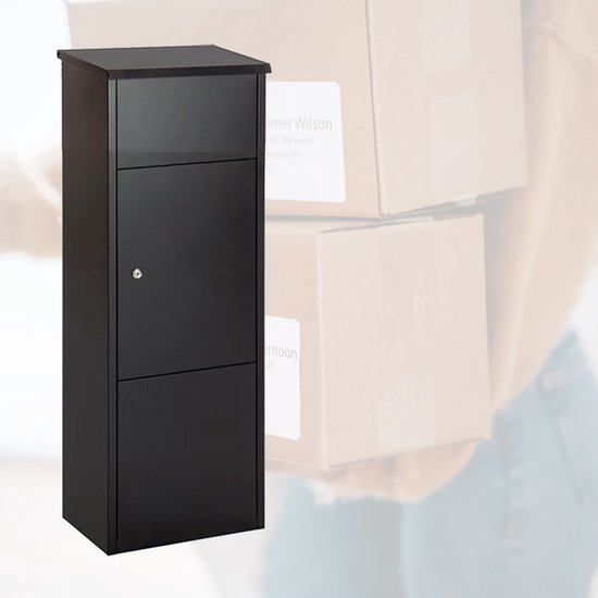 BRASQ Paketbriefkasten Schwarz PB400 - Standbriefkasten Stahl - Paketbriefkästen - Paketkasten 105x38x24 cm