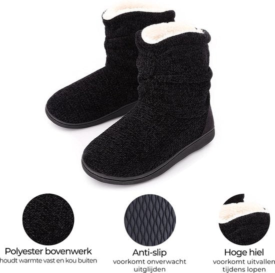 Hausschuhe Damen - Hausschuhe - Größe 42/43 - Schwarz - Rutschfest - Comfeet