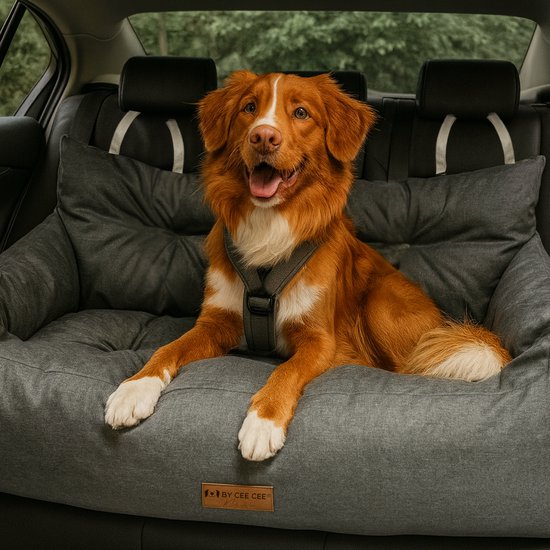 By Cee Cee Autositz Hund - Premium Autokorb Hund - Hundekorb Auto mit Sicherheitsgurt - Hundesitz - Autositz - All Season - Grau - Größe L - Große Hunde