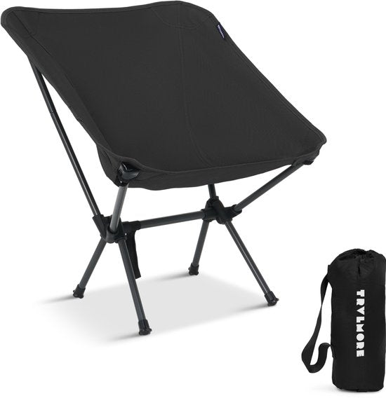 TRVLMORE Campingstuhl - faltbar - 100KG Tragkraft - Inkl. Tragetasche - Klappstuhl - Angelstuhl - Campingstuhl - Klappstuhl - Schwarz