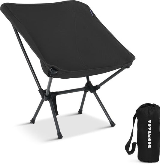 TRVLMORE Campingstuhl - faltbar - 100KG Tragkraft - Inkl. Tragetasche - Klappstuhl - Angelstuhl - Campingstuhl - Klappstuhl - Schwarz