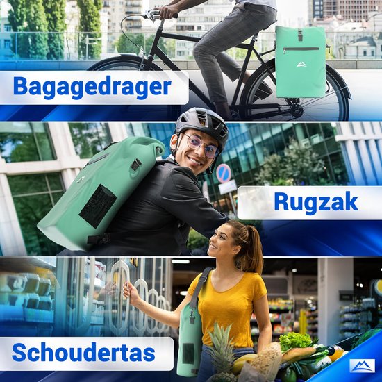 Nextcover 3in1 Fahrradtasche Single für Gepäckträger [PVC frei] | Wasserdichte Fahrradtasche, Rucksack und Umhängetasche 25L | Ideal für Laptop und Wocheneinkauf | Fahrradtasche Single | Fahrradtaschen