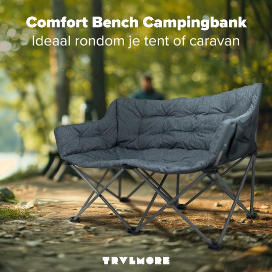 TRVLMORE Campingstuhl - 2 Personen - Zusammenklappbar - Inkl. Tragetasche - Campingstuhl - 240 kg Belastbarkeit - Grau