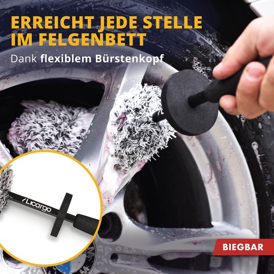 LICARGO® flexible Mikrofaser-Radbürste - Flexibler Bürstenkopf für schwer zugängliche Stellen - Mikrofaser-Radbürste für Alufelgen - Autoradbürste - Flexible Felgenreinigungsbürste