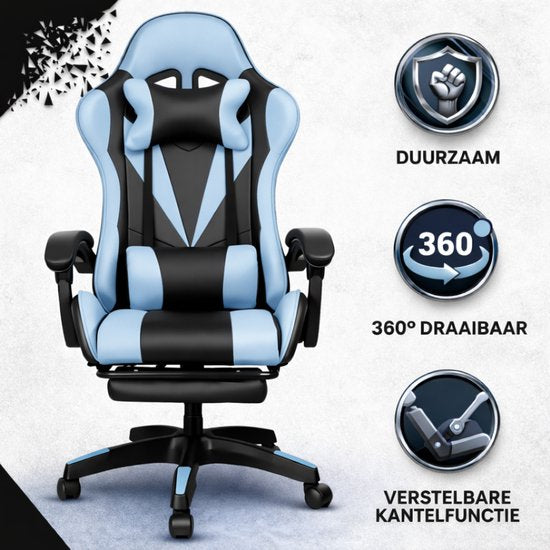 Bayt Gaming Stuhl - Gaming Stuhl - Komfort Gamer Stuhl - Schwarz und Hellblau