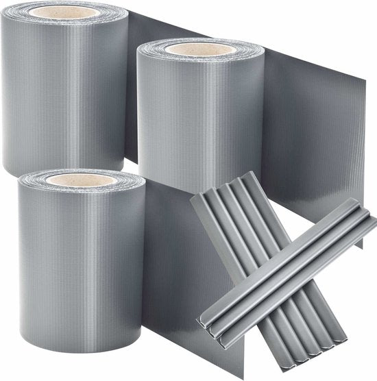 PVC-Sichtschutzstreifen - 3 Stück - 35 Meter - Grau - inkl. Befestigungsclips