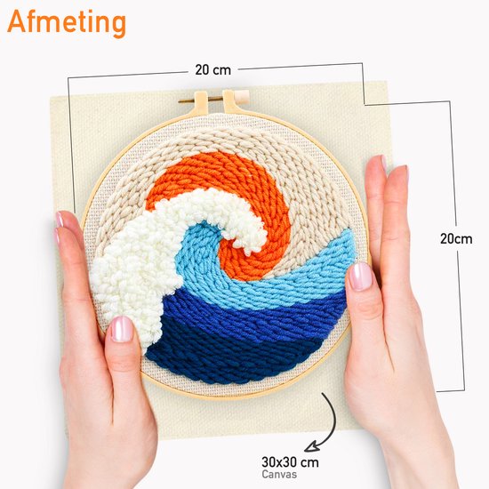 Happy Goods Punch Needle kit 2 designs SEA VIEW - Stickrahmen mit Sticknadeln und Stickgarn - 18 Farben Set - Komplettes kreatives Hobby vorgedrucktes Stickereiset für Erwachsene - Hobby