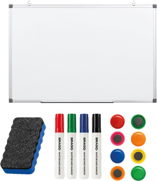 BRASQ Whiteboard 60×45 cm magnetisch - mit Zubehörset (Marker, Radiergummi, Magnete) - Tafel - Magnetische Tafel - Weiß