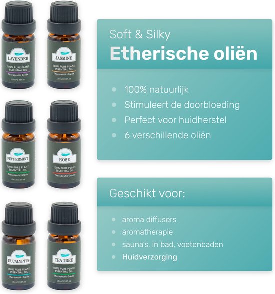 Soft & Silky - Ätherisches Öl - 6 Stück - 100% natürlich - Für die Haut geeignet - Diffusor - Fußbad - Sauna - Ätherisch - Duft - Öl - Öle