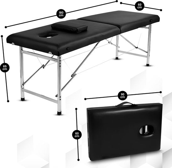 Fitby Massageliege - Klappbare Massageliege - Behandlungstisch - 200kg Tragkraft Verstellbare Höhe (60-80 cm) - 180x60 cm - Schwarz