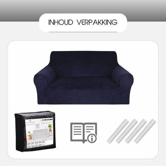 Hilvard - Sofabezug 2-Sitzer Sofas - (145 - 175 cm) - Dunkelblau - Samt - Stretch - Sofaschoner - Möbelbezug - Gegen Beschädigungen und Flecken - Sitzbezug - Sitzbezug