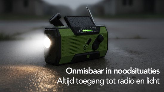 Brixy Emergency Radio - Radio mit Batterie für Notfälle - 5000 MAH - aufwickelbar - Solar - Taschenlampe - Powerbank - Grün